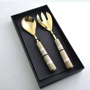 Ensemble de service à salade en métal naturel et acier inoxydable de style américain pour les événements de Noël et de mariage Vaisselle Set de serveur de nourriture - Product Image 5