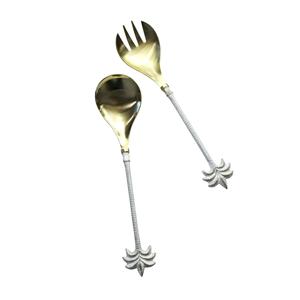 Juego de 2 cubiertos para servir ensaladas de latón macizo con diseño de palma para hotel y restaurante, juego de cubiertos de palma para el hogar - Product Image 2