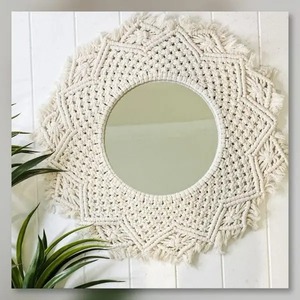 Fabriqué à la main Boho macramé miroir tenture murale artistique tissé tapisserie Accent décoratif pour la maison intérieur salon chambre - Product Image 5
