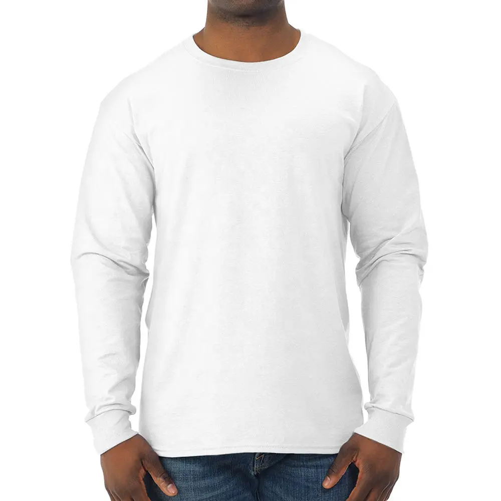 T-shirt à manches longues pour homme, blanc uni, 100% coton de qualité supérieure, personnalisé, décontracté, impression de Logo personnalisée, t-shirts tricotés