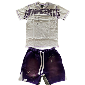 Ensemble de survêtements courts pour hommes 100% coton épais sérigraphie - Product Image 1