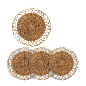 Mantel Individual de ratán con flores de estilo bohemio ecológico de alta calidad, forma de cargador, cartón tejido a mano para mesa de comedor, accesorios para el hogar - Product Image 1