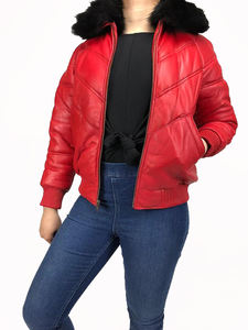 Femmes Style V Bomber veste FOX col en peau de mouton bouffant en cuir véritable hiver chaud remplissage décontracté matelassé respirant fini - Product Image 2