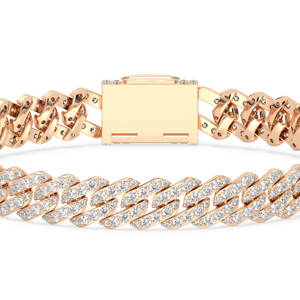 Chaîne de bracelet cubaine en or massif 14 carats avec diamants de laboratoire CVD HPHT, fabrication directe REYES, cadeau de luxe, bijoux unisexe - Product Image 3