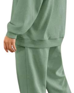 Conjunto de Sudadera y Pantalones Deportivos de Felpa para Mujer, Color Verde Salvia, Sudadera Holgada y Cómoda, Pantalones Deportivos, Ropa Informal de Invierno, Cálida, OEM - Product Image 4