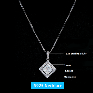 Pendentif en moissanite de 1,00 carat VVS1, design halo princesse, collier en argent sterling 925 pour femmes, bijoux, cadeau pour occasions spéciales - Product Image 5