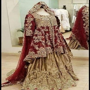 ชุดแฟนซี Sharara Salwar สำหรับผู้หญิง,ชุดแฟนซีแดงอินเดียและปากีสถานสำหรับใส่ไปงานแต่งงาน - Product Image 2