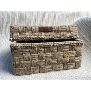 Eco-Friendly 10x10x5 Inch Woven <b>Jute</b> and Cotton Storage <b>Basket</b> with Lid Multipurpose Organizer for Living Room Home Use - Product Image 4