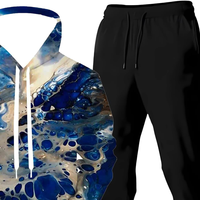 Sweat-shirt et jogging à imprimé sublimation d'art fluide bleu abstrait, vêtements décontractés confortables, streetwear tendance pour hommes et femmes