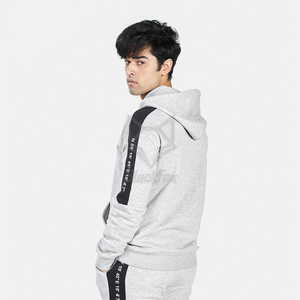 Ensemble de survêtement gris à capuche pour homme, manches longues, couleur unie, décontracté, avec poches latérales, en coton respirant - Product Image 6