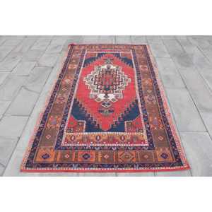 Turkish 4.5x7.7 ft Rug, Vintage Rug, <b>Red</b> Southwestern Rug <b>Wool</b> - Product Image 1