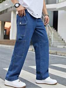 Jeans en jean ample de haute qualité à la mode pour hommes Baggy décontracté pantalon en denim de couleur bleue légère fabriqué au Bangladesh - Product Image 4