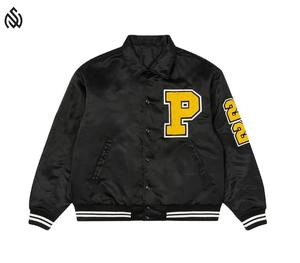 Chaqueta Universitaria de Satén Personalizada de Alta Calidad para Hombre, Chaqueta de Invierno de Color Sólido, Chaqueta Universitaria de Satén con Letras de Béisbol - Product Image 5