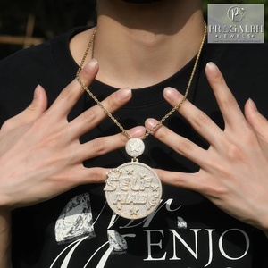 Elegante hip-hop personalidad exagerada gran disco carta colgante lleno de diamantes Cool Guy collar moda cuerpo joyería - Product Image 6