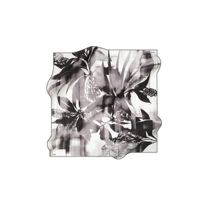 Grey Black Silk Twill Floral Square Scarf Digital Print - Product Image 1