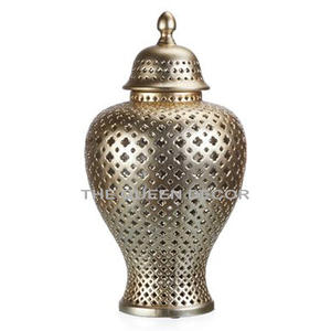 Ensemble de 2 pots à gingembre en métal plaqué or de grande taille, style corail, design unique, élégant, pour le stockage des aliments et la décoration - Product Image 5