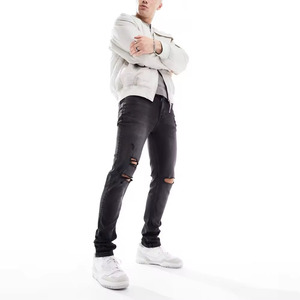Jeans décontractés pour hommes respirants de haute qualité Logo personnalisé nouveau pantalon en jean adulte à la mode taille moyenne déchiré Patchwork Design - Product Image 1