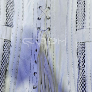 Corsé de Cuero Blanco con Paneles de Malla Transpirable, Corsé Moldeador de Cintura, Ropa de Club, Proveedor de Corsés - Product Image 5