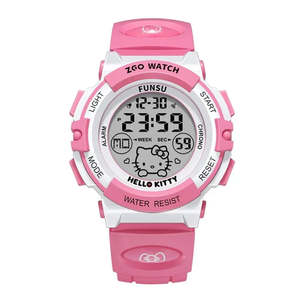 Montre numérique étanche Hello Kitty Rose pour enfants, sportive, mignonne, boîtier carré, bracelet en plastique et silicone tendance, chronomètre, alarme - Product Image 1