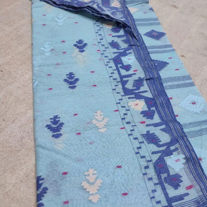 Exclusivo Deshi Dhakai Sky Blue Jamdani Sharee de alta calidad para mujeres JAMDANI FABRIC VERDE Azul ROJO Dorado de Bangladesh - Product Image 1