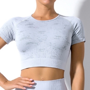 Taiwan Short <b>Sleeves</b> Snug Fit Seamless Woman Yoga Gym Wear <b>Crop</b> <b>Top</b> - Product Image 4