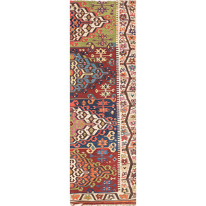 Nayaab Geometric Pattern Wool Rugs <b>Red</b> & Orange Flat Weaves for Home-Paem-860 - Product Image 1
