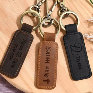 Llavero de Cuero Genuino Grabado Personalizado con Nombre o Logotipo, Estilo Vintage Hecho a Mano, Forma Ovalada, Accesorio de Regalo Corporativo - Product Image 1