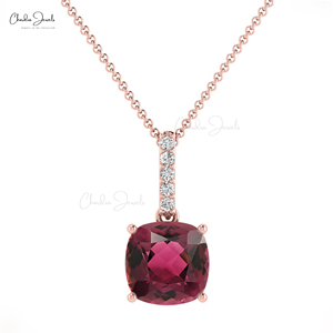 Fournisseur populaire pendentif accentué de diamant en or massif 14k avec pendentif suspendu en tourmaline rose naturel 1.4 CT produits en gros - Product Image 2