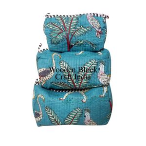 Handmade Quilted Cotton <b>Toiletry</b> <b>Bag</b> Set of 3 pouch set Washable and Reusable <b>Small</b> Makeup Pouches for women travel storage - Product Image 1