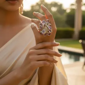 Anello Boho in Argento Sterling 925 per Donne, Platinato con Ametista Tagliata, Gioiello Raffinato per Promesse - Product Image 3