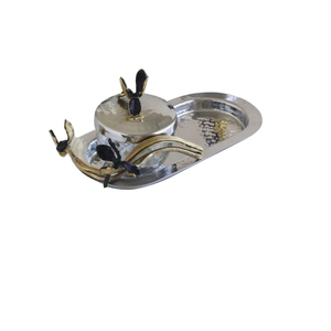 Plateau décoratif artisanal décoration de table de dîner plateau de service en acier inoxydable dernier style collations alimentaires et plateau de service de gâteaux - Product Image 1