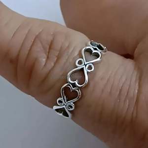 925 Sterling Silver Heart <b>Ring</b> <b>Dainty</b> Romantic Promise Band with Tiny Connected Hearts Handmade Elegant Jewelry - Product Image 5