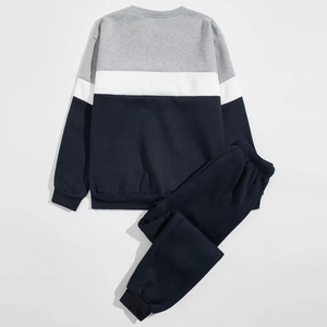 ชุดวอร์มแบบสวมหัวและกางเกงจ็อกเกอร์สำหรับผู้ชายชุดผ้าฟลีซสวมใส่สบายพร้อมดีไซน์บล็อกสี - Product Image 1