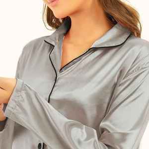 Elegant womens sleepwear set custom made with <b>soft</b> satin fabric perfect for relaxed sleeping and stylish home lounging - Product Image 3