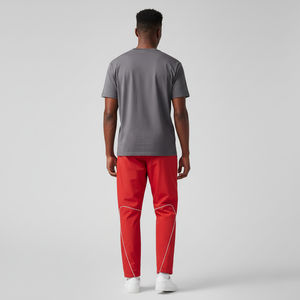 <b>Men's</b> OEM Piping Baggy Nylon Track Pants Quick Dry Elasticity Stacked Solid <b>Red</b> Windbreak Lightweight Casual Style <b>Trousers</b> - Product Image 2