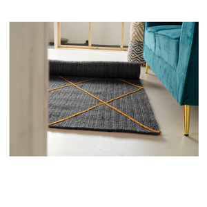 Tapis de jute gris moderne fait à la main avec motif de diamant jaune tressé pour la maison et la prière - Product Image 2