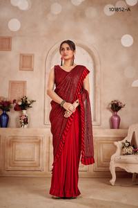 Latest Designer <b>Satin</b> Silk Sequence Work Ready to Wear <b>Saree</b> by Fab Zone - Product Image 4