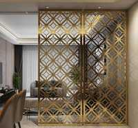 Luxury Sliding Room Divider Glass Partition Stainless Steel Frame Interior Decoration Panel Customized Color Size Art Deco