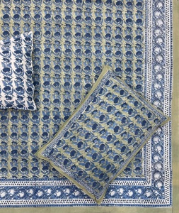 Super <b>King</b> <b>Size</b> 100% Pure Cotton Bedding Set Hand Block Print India Floral Motif Deep Blue 108x108 Inches - Product Image 1