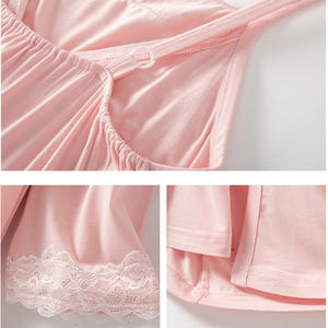 Pijamas de maternidad Modal Ropa Vestido de dormir de noche de maternidad Encaje <span class=keywords><strong>Lactancia</strong></span> Conjunto de 2 piezas Pijamas - Product Image 5