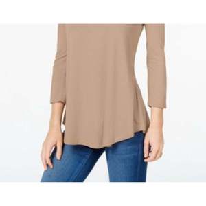 Top Floreale da Donna JM con Scollo Rotondo, Beige Scuro, Taglia Extra Small, Stile Casual, in Lino Lavorato a Maglia, Tessuto Satinato, Decorazione in Pizzo, Vestibilità Comoda - Product Image 3