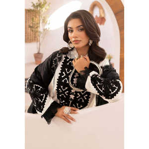 Ensemble 3 pièces non cousu en jacquard brodé et satin, avec dupatta en soie brûlée FE-52082 - Product Image 5