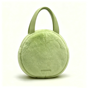 customized Fluffy animal-shaped faux leather handle <b>bag</b>,Round green <b>frog</b> plush handbag,Kids animal-themed <b>frog</b> purse - Product Image 3