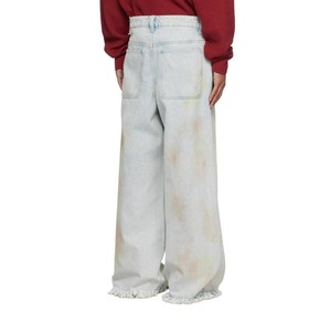 Custom Men's Streetwear Jeans High Mid Waist Loose Fit Distressed Cotton Denim Pants with Printed Design Wide-Leg Style - Product Image 4