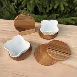 Sous-verre en bois design de forme ronde et carrée avec petit support au prix de vente total par Crescent Crafts - Product Image 4