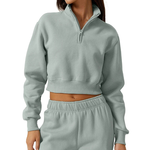 Sudadera corta con media cremallera para mujer con logotipo personalizado Sudadera con capucha informal Sudadera corta con capucha de alta calidad 2026 - Product Image 3