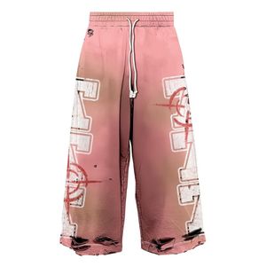 Long cordon personnalisé 3d broderie soleil délavé à l'acide Baggy hommes pantalons de survêtement Flare jambe large Joogers Double taille pantalon - Product Image 4