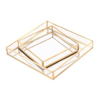 Plateaux de miroir décoratifs à cadre en métal plaqué or de qualité supérieure taille personnalisée couleur forme rectangulaire maison hôtel club nourriture