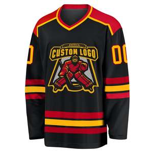 Jersey de Hockey sobre Hielo para Hombre, Negro y Rojo, de Secado Rápido, Ligero, de Poliéster, Personalizable, Directo de Fábrica - Product Image 2
