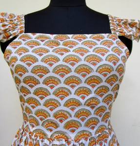 Dernières tendances robe longue en coton imprimé cachemire pour femmes robe longue trapèze jaune safran-robes longues bohème à manches longues ensembles d'articles - Product Image 4